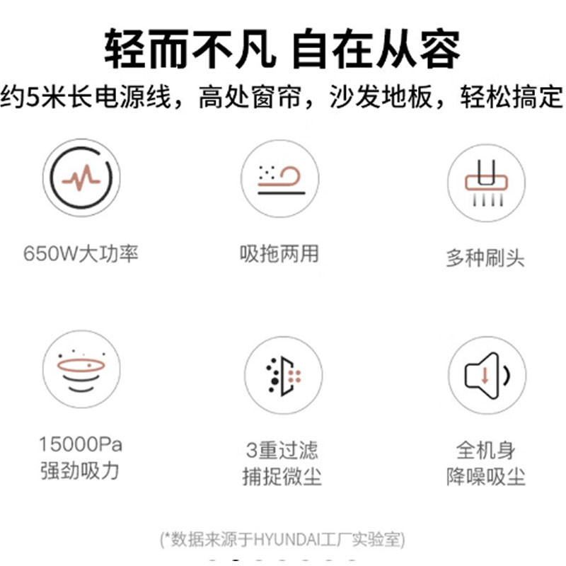 HYUNDAI韩国家用吸拖一体除尘器手持有线轻量化设计三重过滤配除螨仪壁挂式收纳二合一强劲吸力吸拖一体机LF-25A【主机(含1个海帕)*1，延长管*1，两用刷*1，海帕滤芯*2，水箱+拖布*1，拖布图1